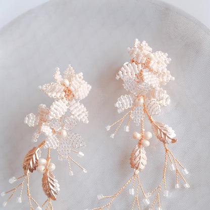 【イヤリング】ブライダルイヤリング 小枝イヤリング ビーズ ゴールド p27 【結婚式 ピアス イヤリング】