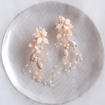 【イヤリング】ブライダルイヤリング 小枝イヤリング ビーズ ゴールド p27 【結婚式 ピアス イヤリング】