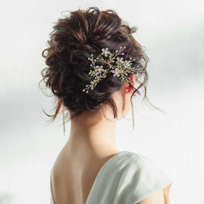 (3点セット) ブライダルヘッドドレス 小枝ピン リーフピン グリーン p28 【結婚式 ヘアアクセサリー】