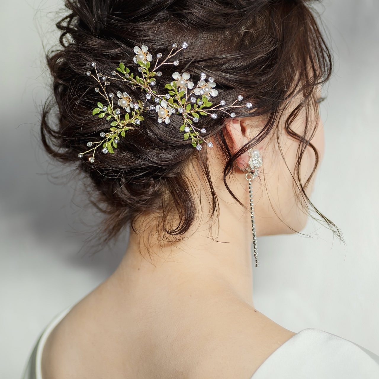 (3点セット) ブライダルヘッドドレス 小枝ピン リーフピン グリーン p28 【結婚式 ヘアアクセサリー】