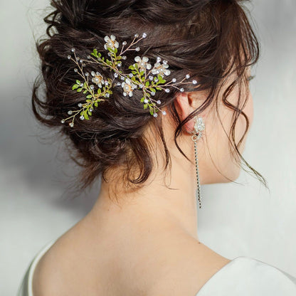 (3点セット) ブライダルヘッドドレス 小枝ピン リーフピン グリーン p28 【結婚式 ヘアアクセサリー】