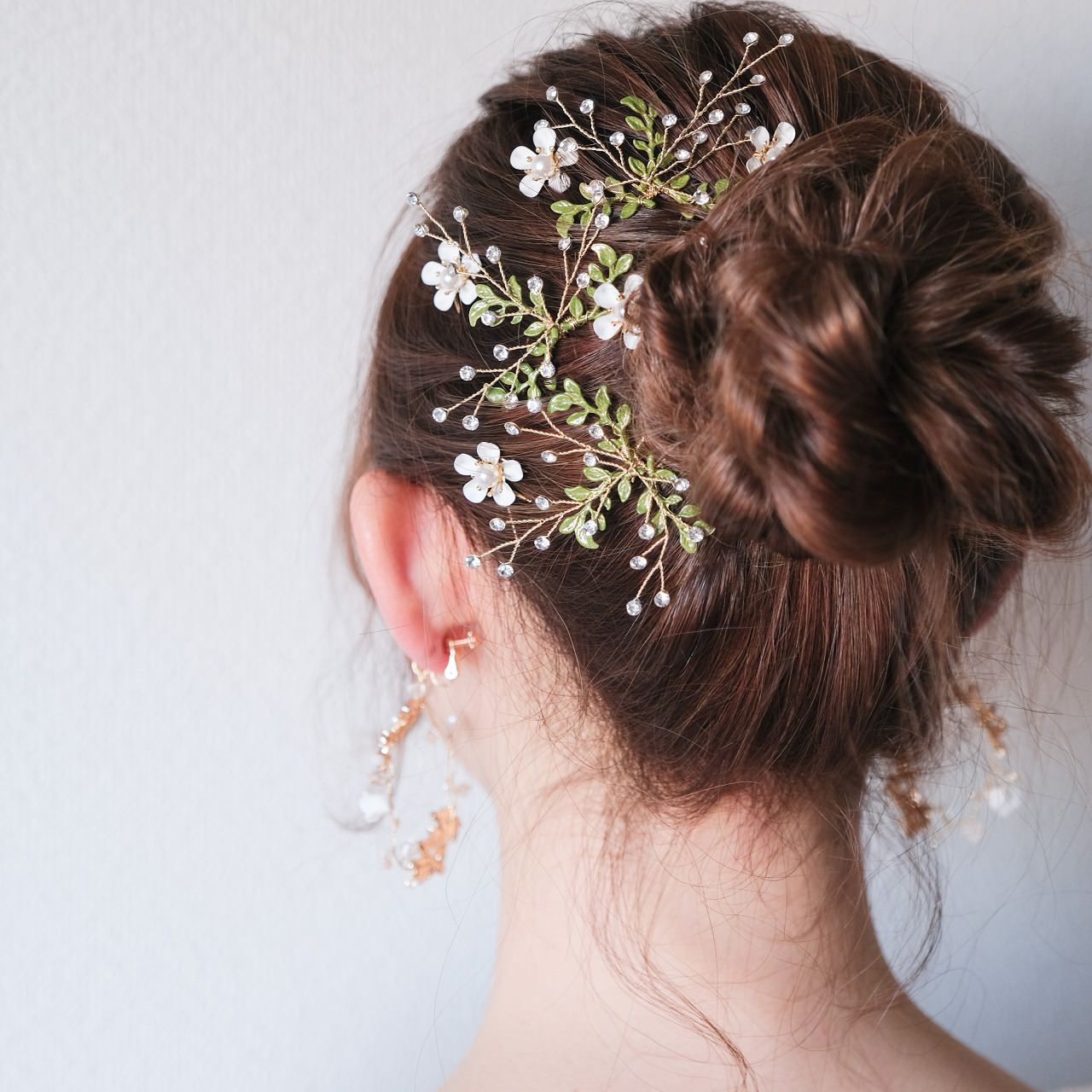 (3点セット) ブライダルヘッドドレス 小枝ピン リーフピン グリーン p28 【結婚式 ヘアアクセサリー】