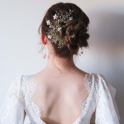 (3点セット) ブライダルヘッドドレス 小枝ピン リーフピン グリーン p28 【結婚式 ヘアアクセサリー】