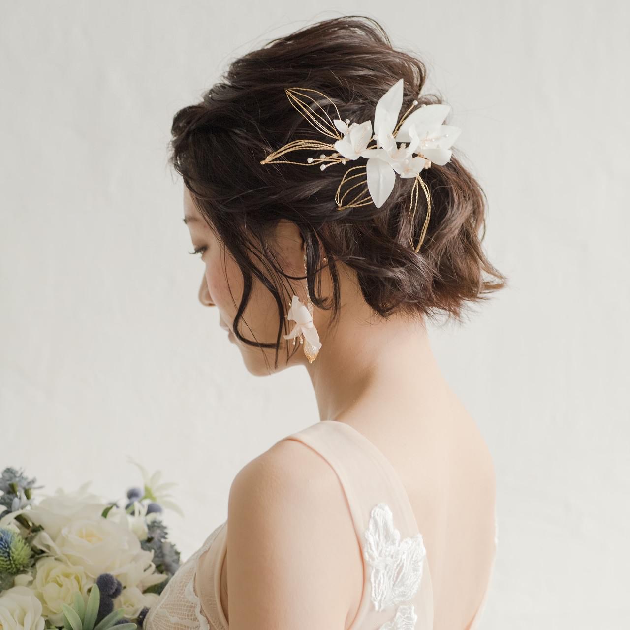 ブライダルヘッドドレス ヘッドコーム フラワー ゴールド p29 【結婚式 ヘアアクセサリー】