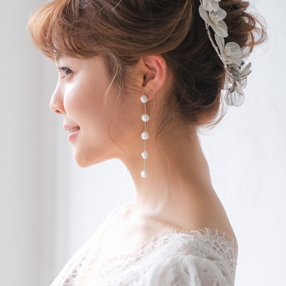 【ピアス】ブライダルピアス パール ラインピアス シルバー q1 【結婚式 ピアス イヤリング】