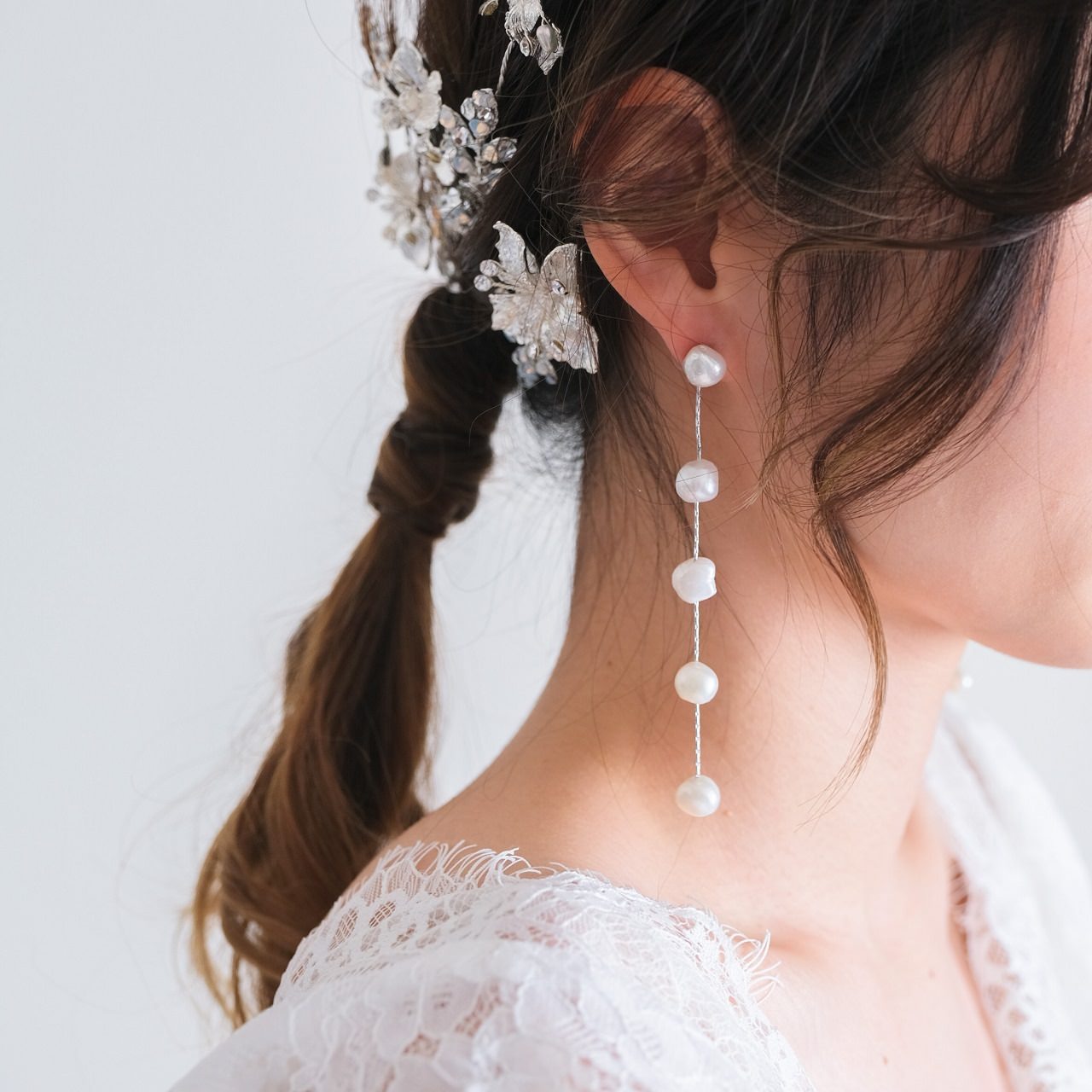 【ピアス】ブライダルピアス パール ラインピアス シルバー q1 【結婚式 ピアス イヤリング】