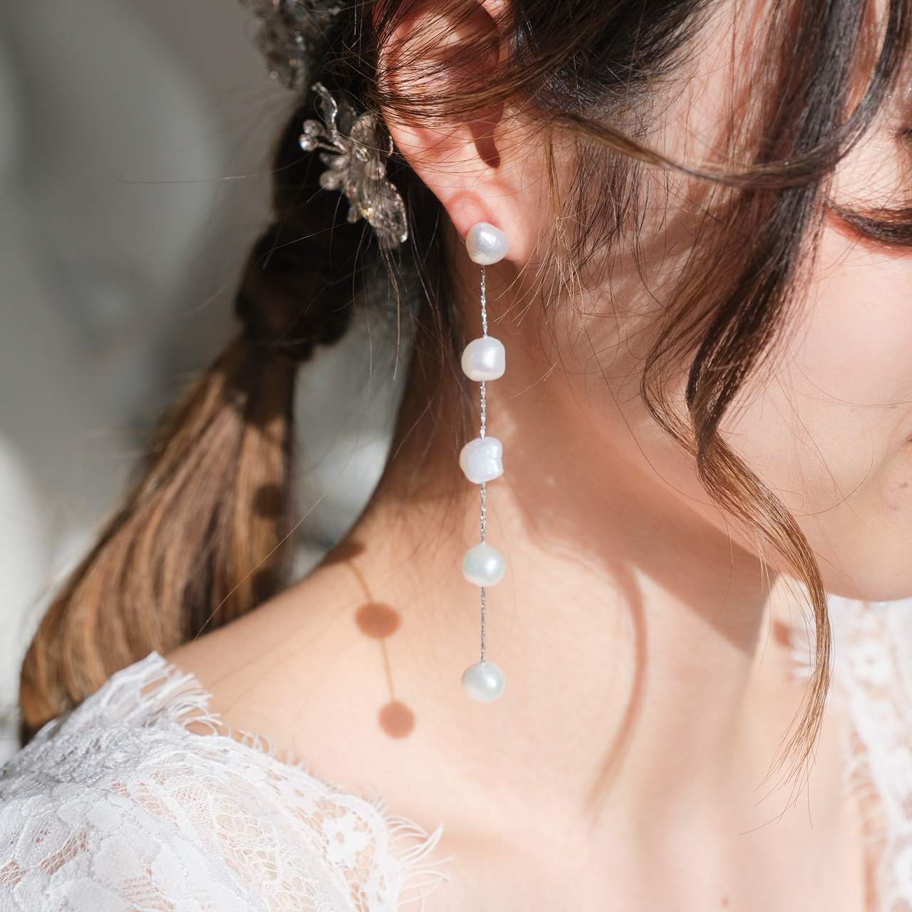 【ピアス】ブライダルピアス パール ラインピアス シルバー q1 【結婚式 ピアス イヤリング】