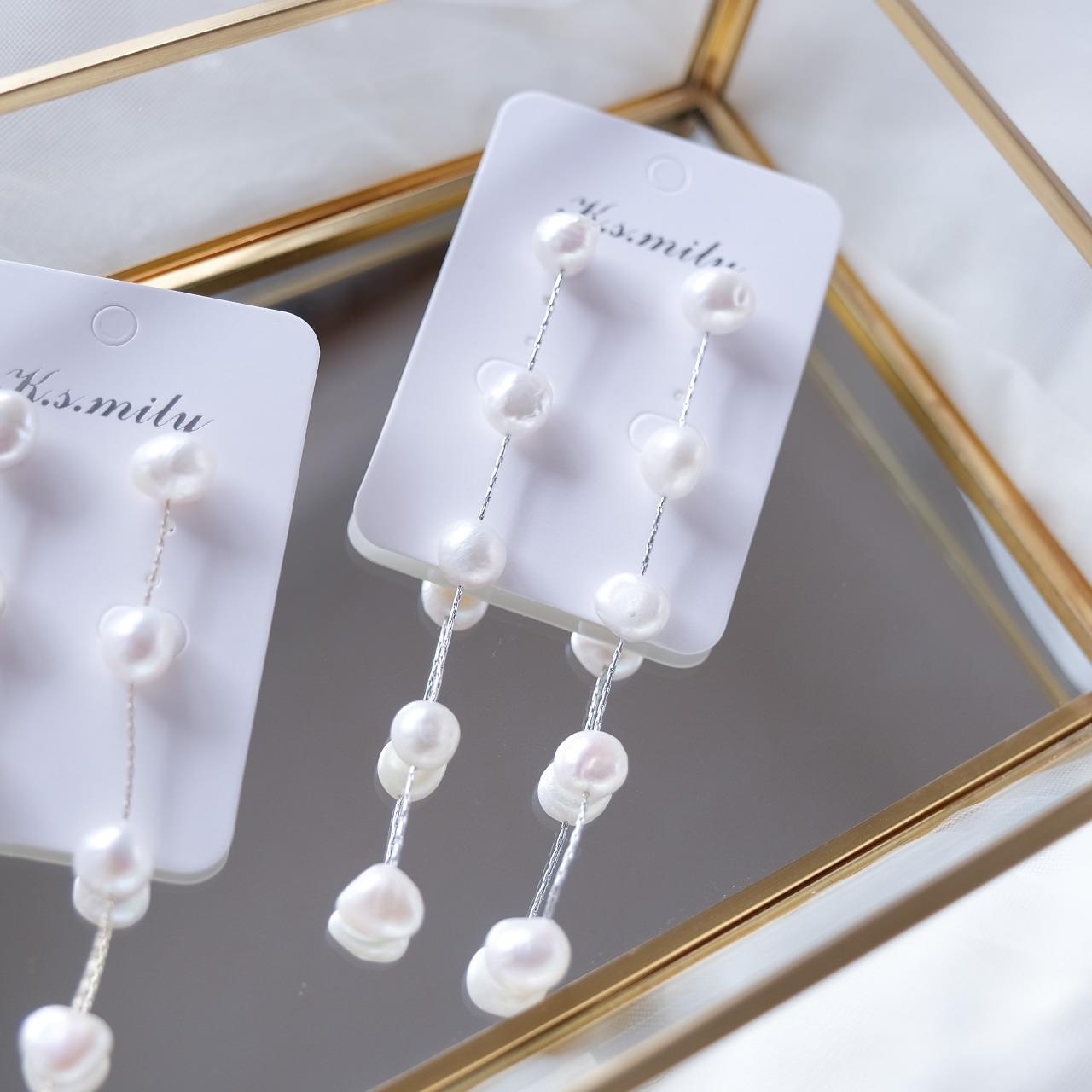 【ピアス】ブライダルピアス パール ラインピアス シルバー q1 【結婚式 ピアス イヤリング】