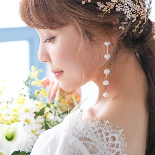 【ピアス】ブライダルピアス パール ラインピアス ゴールド q2 【結婚式 ピアス イヤリング】