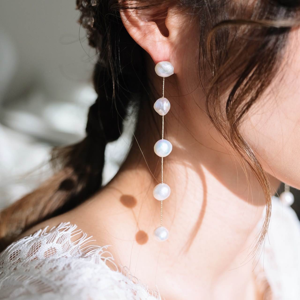 ピアス】ブライダルピアス パール ラインピアス ゴールド q2 【結婚式