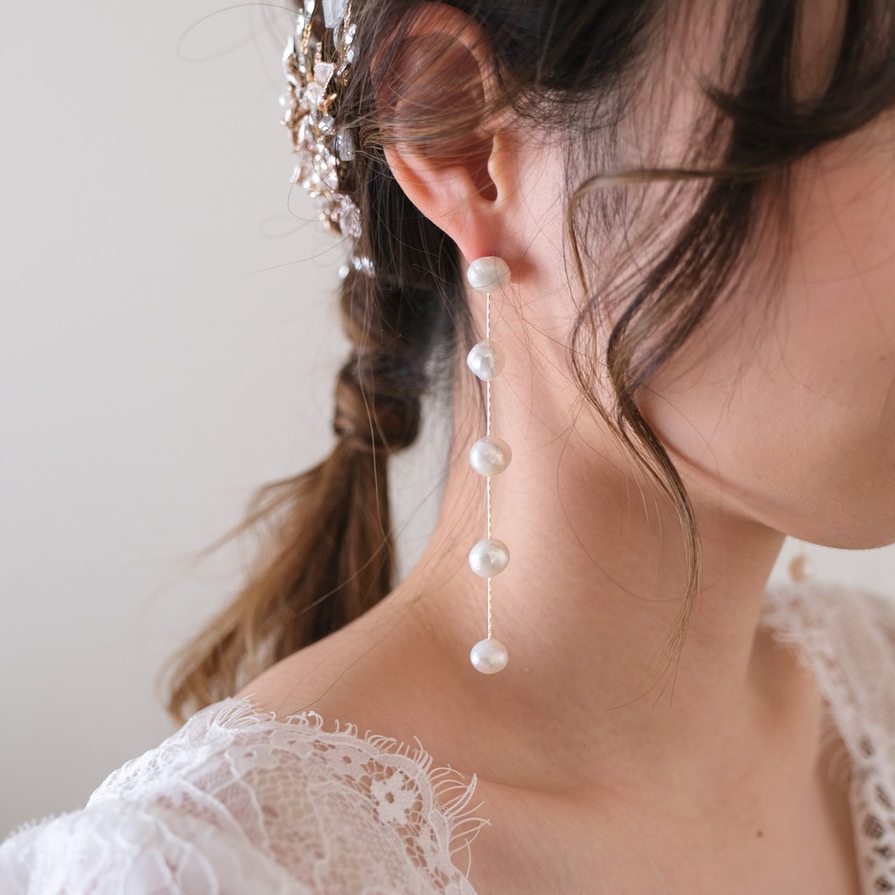 【ピアス】ブライダルピアス パール ラインピアス ゴールド q2 【結婚式 ピアス イヤリング】