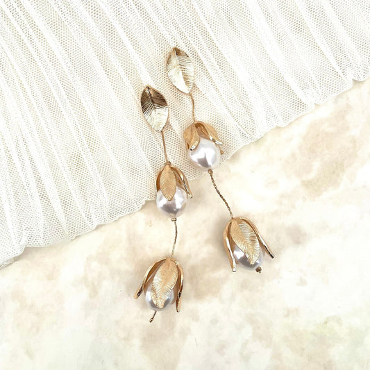 lef ゴールドロングウェディングピアス【結婚式 ピアス イヤリング】