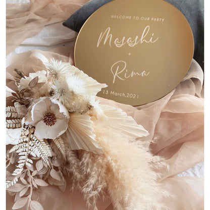 circle welcomeboard + bouquet ゴールドミラー (スワッグタイプ) 【結婚式 ウェルカムボード オーダーメイド】