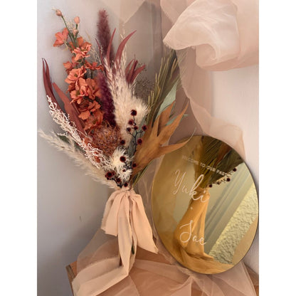 circle welcomeboard + bouquet ゴールドミラー (スワッグタイプ) 【結婚式 ウェルカムボード オーダーメイド】