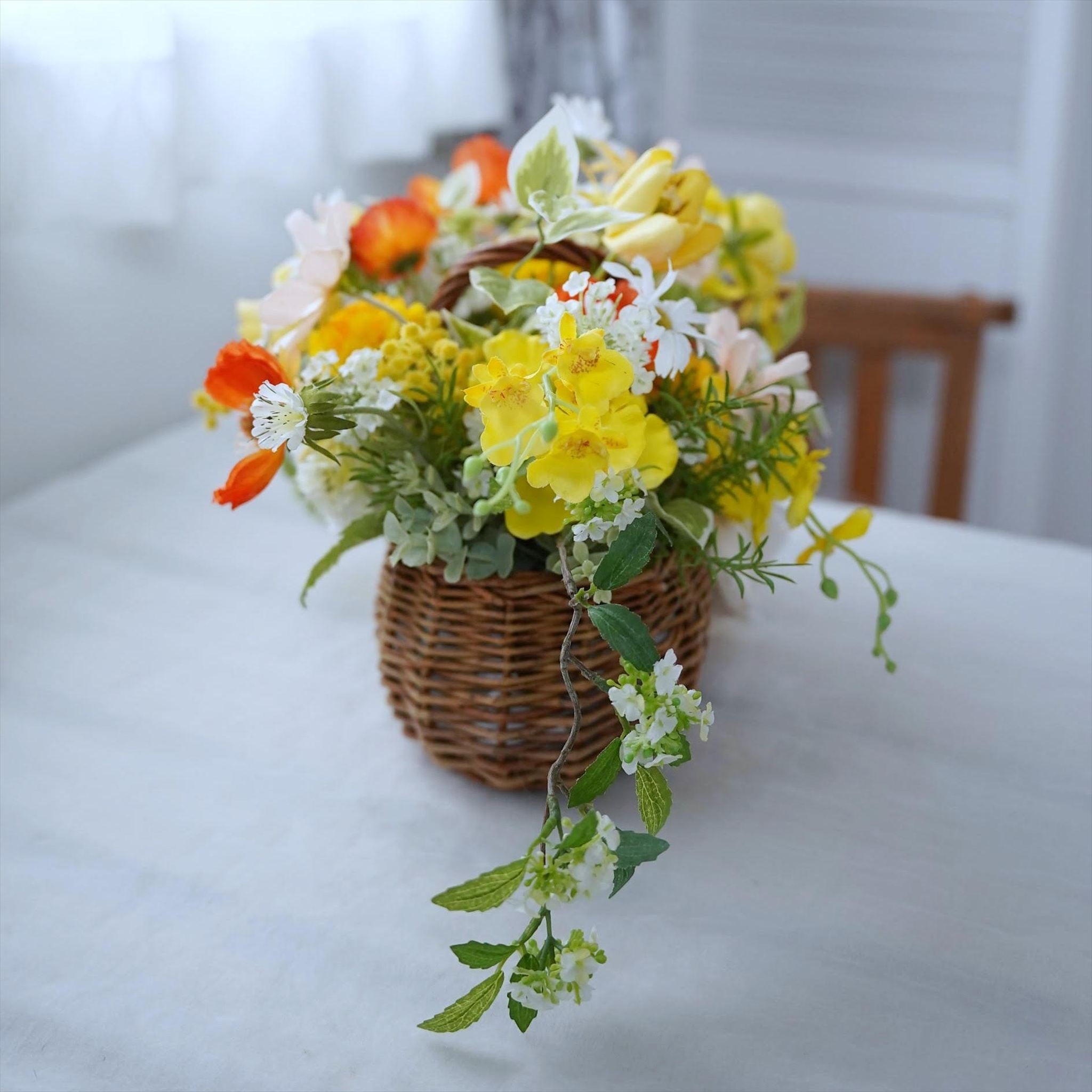 イエローオレンジのバスケットブーケ【結婚式 フワラー アーティ