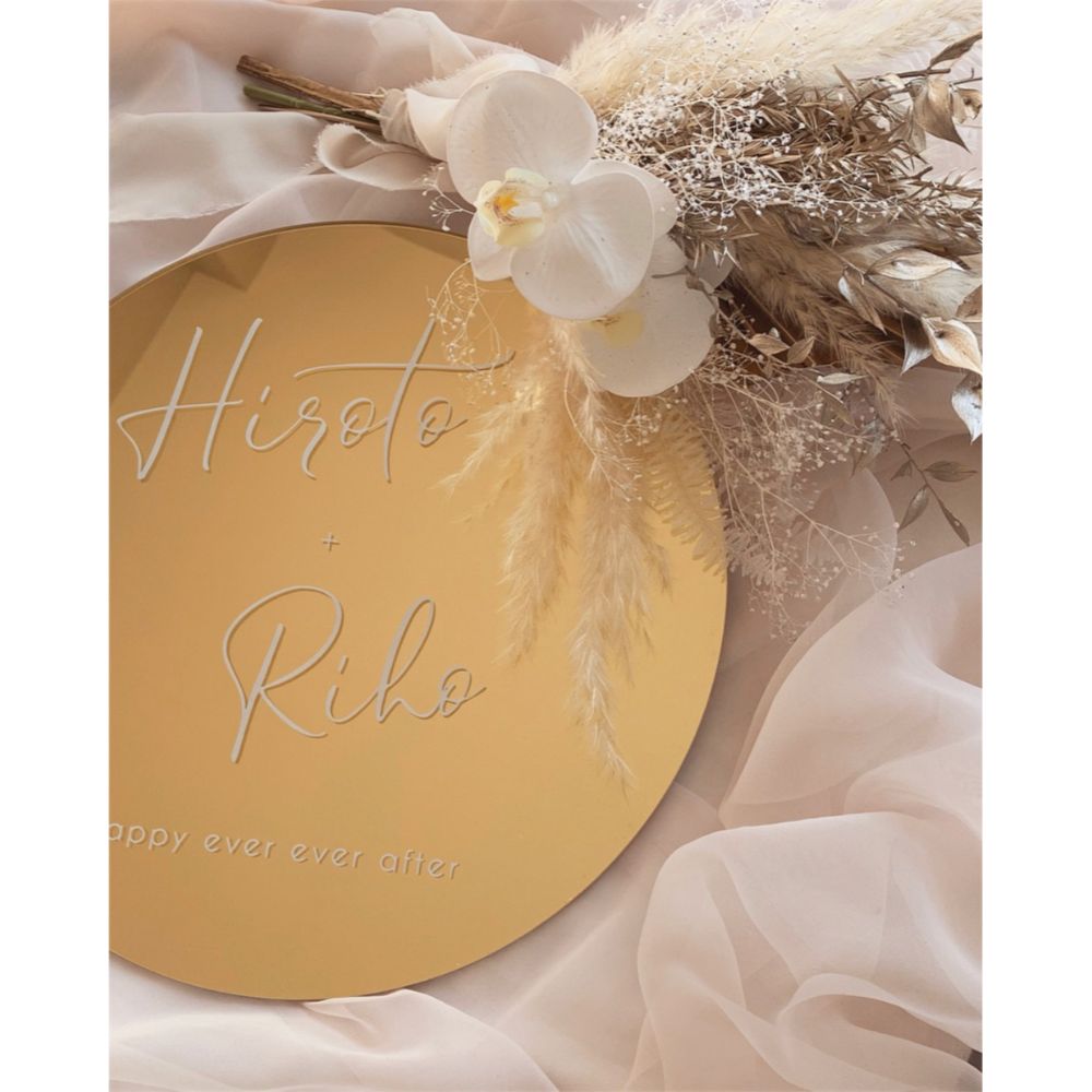 circle welcomeboard + bouquet ゴールドミラー (スワッグタイプ) 【結婚式 ウェルカムボード オーダーメイド】