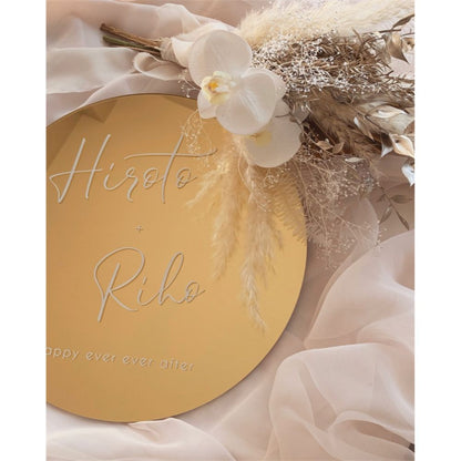 circle welcomeboard + bouquet ゴールドミラー (スワッグタイプ) 【結婚式 ウェルカムボード オーダーメイド】