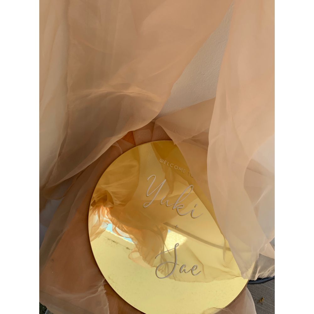 circle welcomeboard + bouquet ゴールドミラー (スワッグタイプ) 【結婚式 ウェルカムボード オーダーメイド】