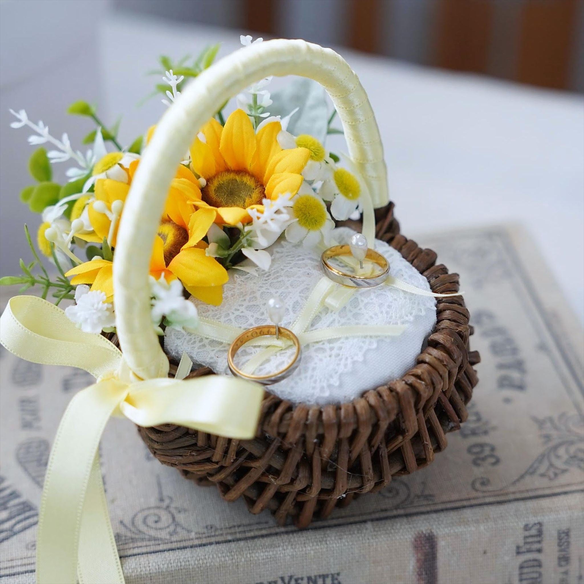 ひまわりのリングピロー【結婚式 フワラー アーティフィシャルフラワー