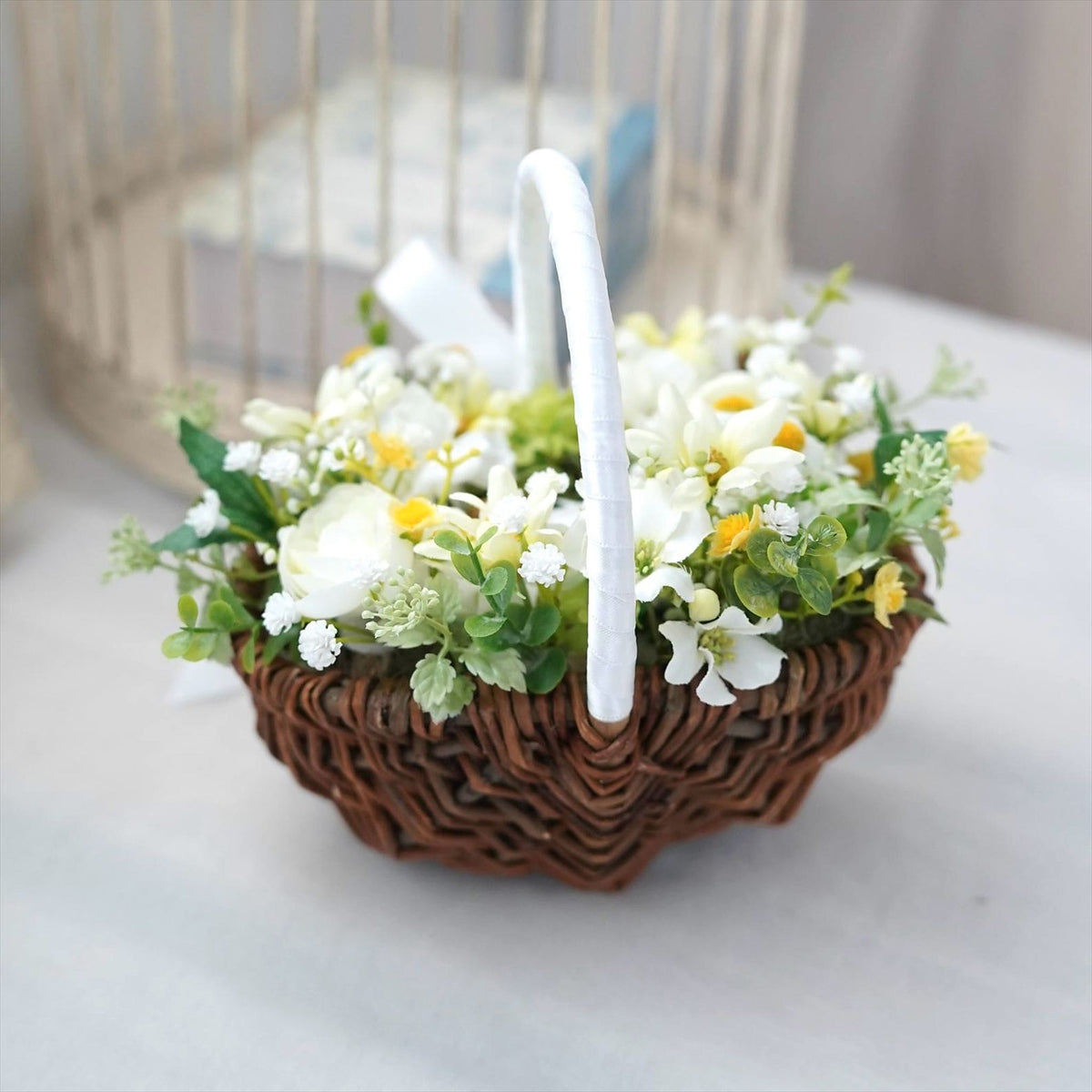 黄色のデージーとカスミソウのリングピロー【結婚式　リングピロー】