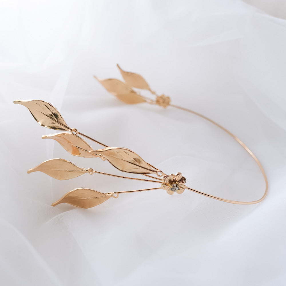 【イヤリング付き】 ブライダルヘッドドレス ホーンクラウン 小枝ヘッドドレス リーフ ゴールド q6 【結婚式 ヘアアクセサリー】