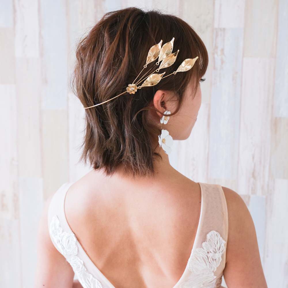Pluie ホーン　クラウン　結婚式　ヘアアクセサリー　ウエディング イヤリング付き】 ブライダルヘッドドレス ホーンクラウン 小枝ヘッド