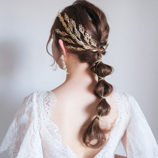 ブライダルヘッドドレス ホーンクラウン 小枝ヘッドドレス ゴールド q4 【結婚式 ヘアアクセサリー】