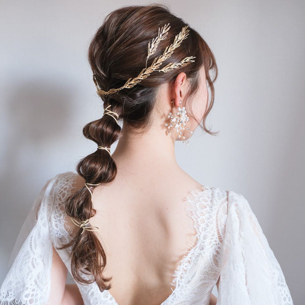 ブライダルヘッドドレス ホーンクラウン 小枝ヘッドドレス ゴールド q4 【結婚式　ヘアアクセサリー】