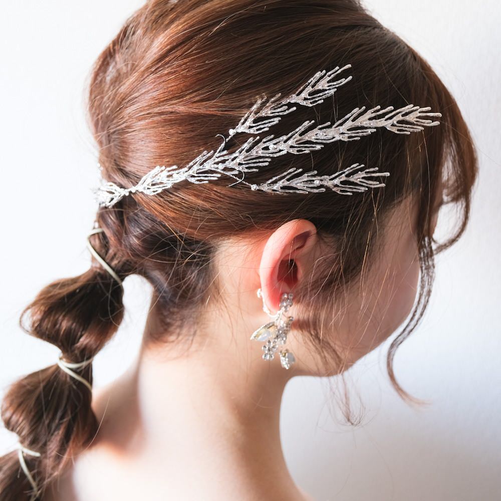 ブライダルヘッドドレス ホーンクラウン 小枝ヘッドドレス シルバー q5 【結婚式　ヘアアクセサリー】