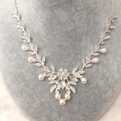 perle silverパールブライダルネックレス&ピアスセット /金属アレルギー対応可能【結婚式 アクセサリーセット】