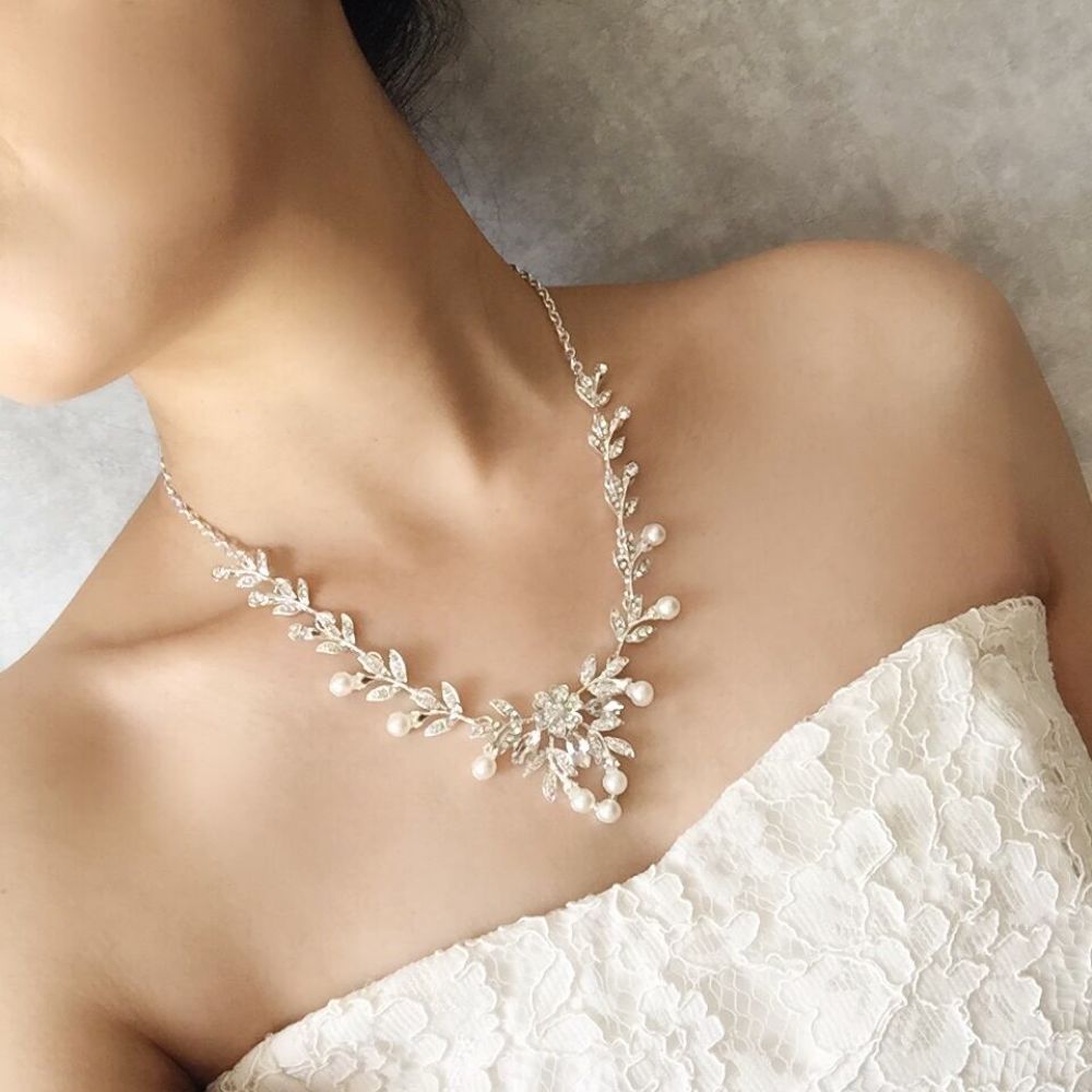 perle silverパールブライダルネックレス&ピアスセット /金属アレルギー対応可能【結婚式 アクセサリーセット】