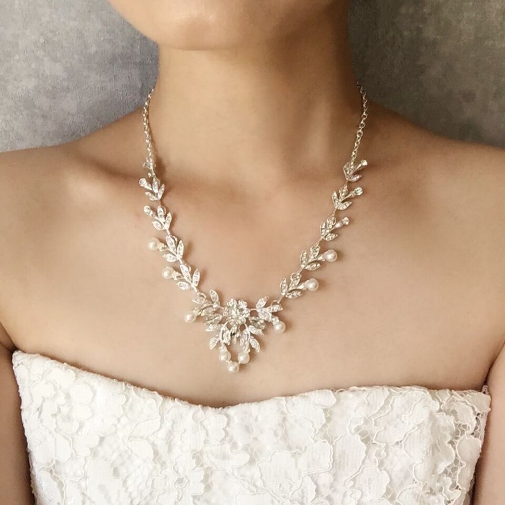 perle silverパールブライダルネックレス&ピアスセット /金属アレルギー対応可能【結婚式 アクセサリーセット】