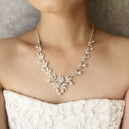 perle silverパールブライダルネックレス&ピアスセット /金属アレルギー対応可能【結婚式 アクセサリーセット】