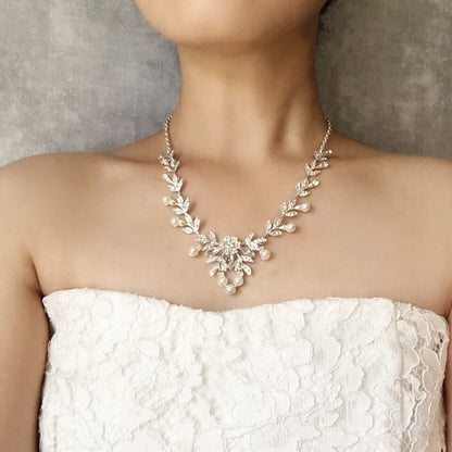 perle silverパールブライダルネックレス&ピアスセット /金属アレルギー対応可能【結婚式 アクセサリーセット】