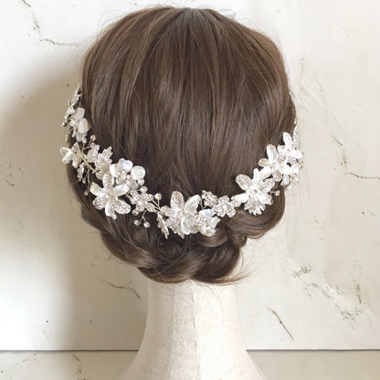 【ヘッドドレス】pearl silver リボンカチューシャ【結婚式　ヘアアクセサリー】