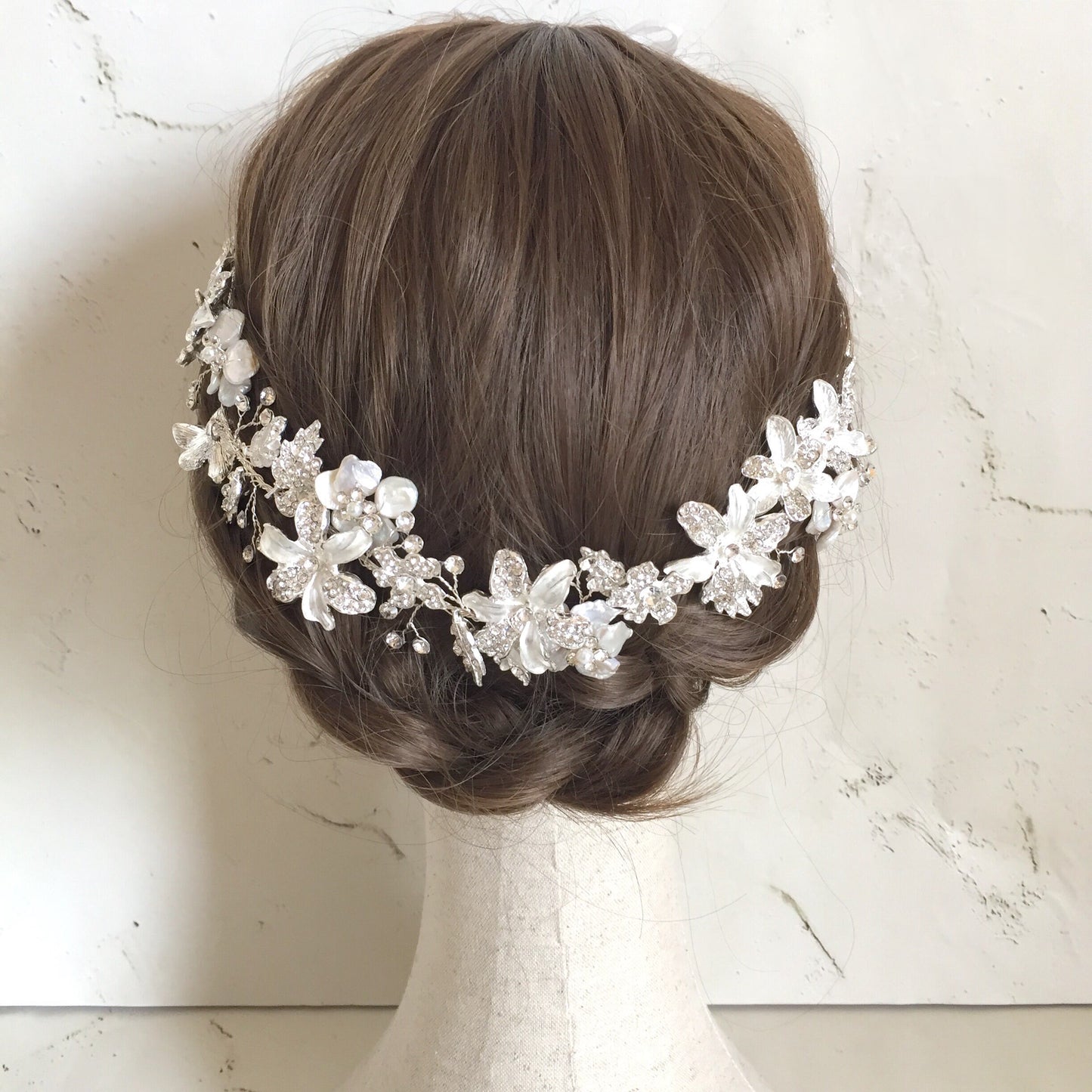 【ヘッドドレス】pearl silver リボンカチューシャ【結婚式 ヘアアクセサリー】