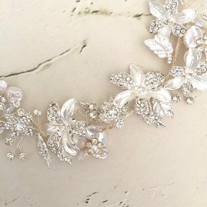 【ヘッドドレス】pearl silver リボンカチューシャ【結婚式 ヘアアクセサリー】