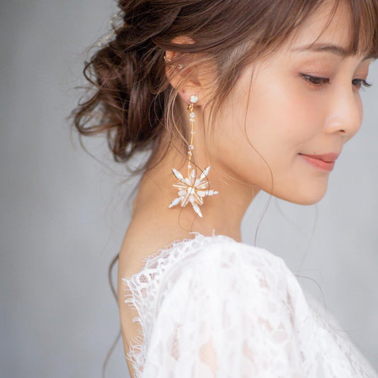 【ピアス】ブライダルピアス 小枝ピアス ビーズ ゴールド q61 【結婚式 ピアス イヤリング】