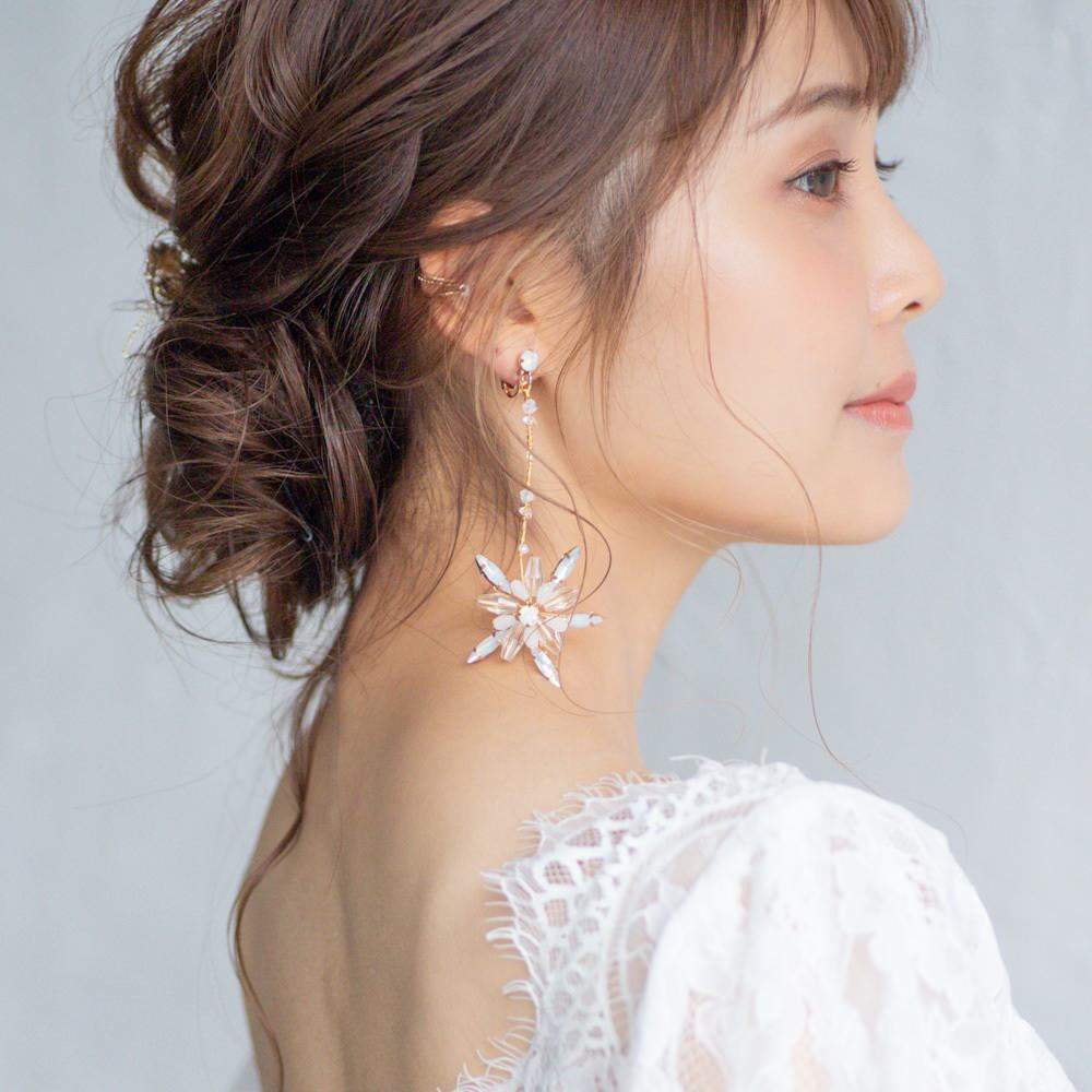 【イヤリング】ブライダルイヤリング 小枝イヤリング ビーズ ゴールド q61 【結婚式 ピアス イヤリング】