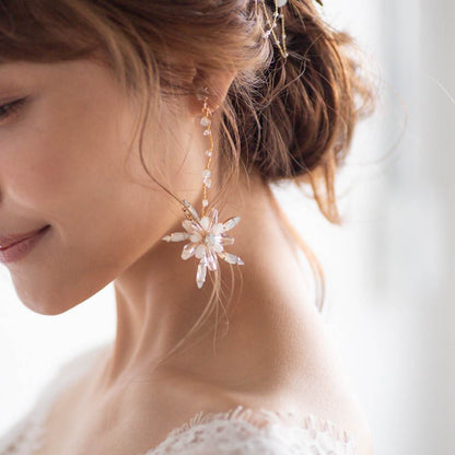 【イヤリング】ブライダルイヤリング 小枝イヤリング ビーズ ゴールド q61 【結婚式 ピアス イヤリング】