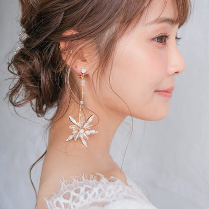 【イヤリング】ブライダルイヤリング 小枝イヤリング ビーズ ゴールド q61 【結婚式 ピアス イヤリング】