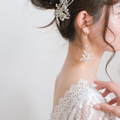 【イヤリング】ブライダルイヤリング 小枝イヤリング ビーズ ゴールド q61 【結婚式 ピアス イヤリング】