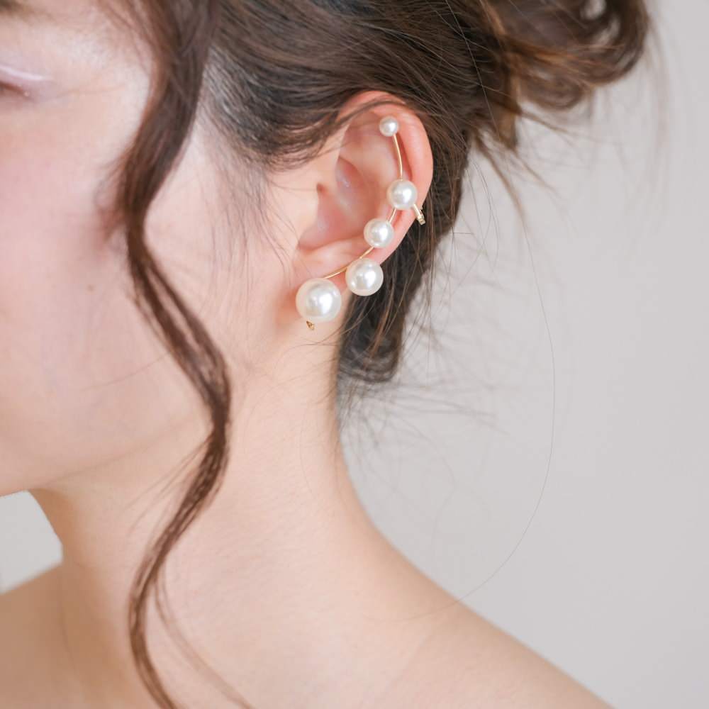 【イヤリング】ブライダルイヤリング イヤーカフ パール ゴールド q8 【結婚式 ピアス イヤリング】