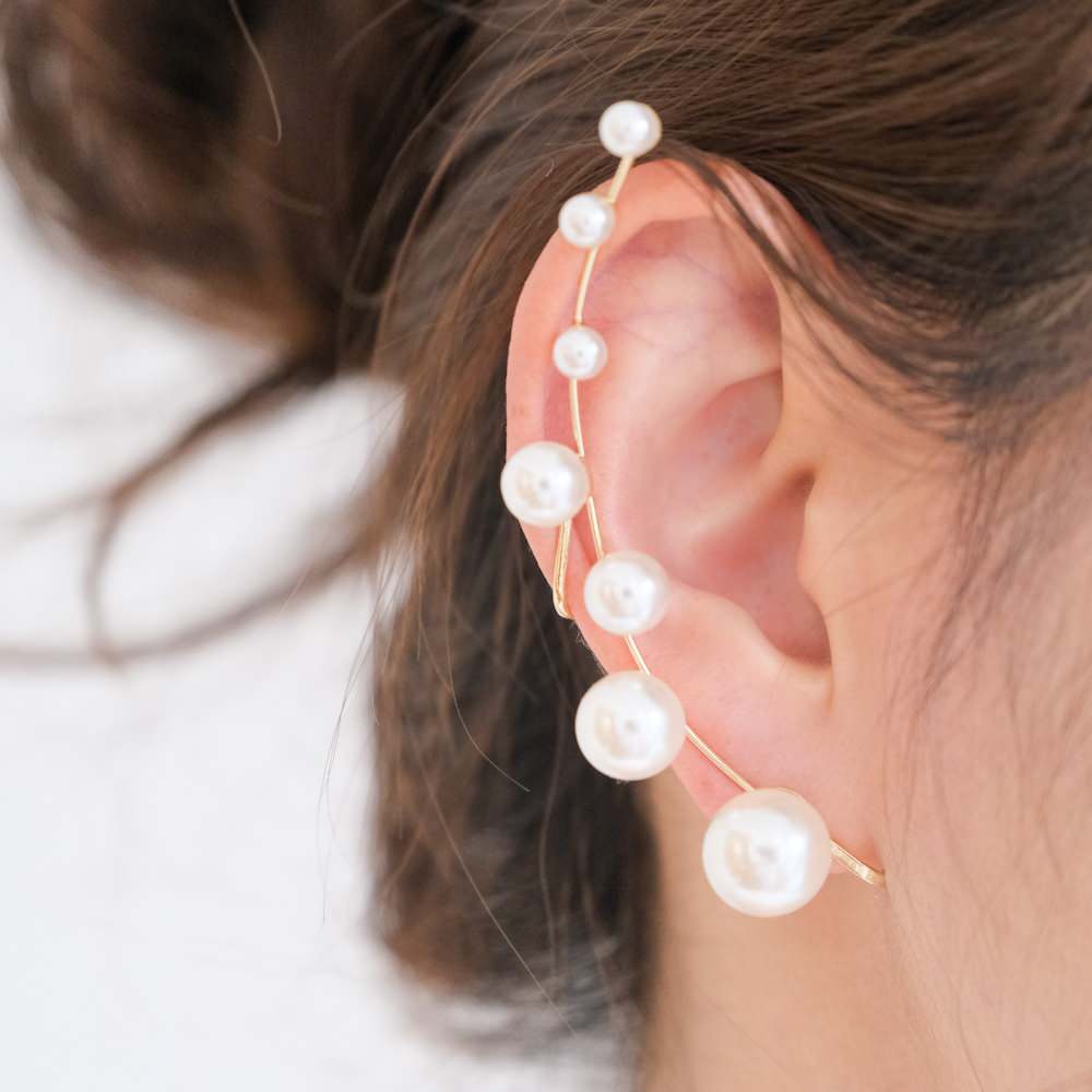 【イヤリング】ブライダルイヤリング イヤーカフ パール ゴールド q8 【結婚式 ピアス イヤリング】