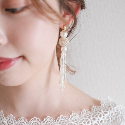 【ピアス】ブライダルピアス タッセルピアス パール ゴールド q10 【結婚式 ピアス イヤリング】