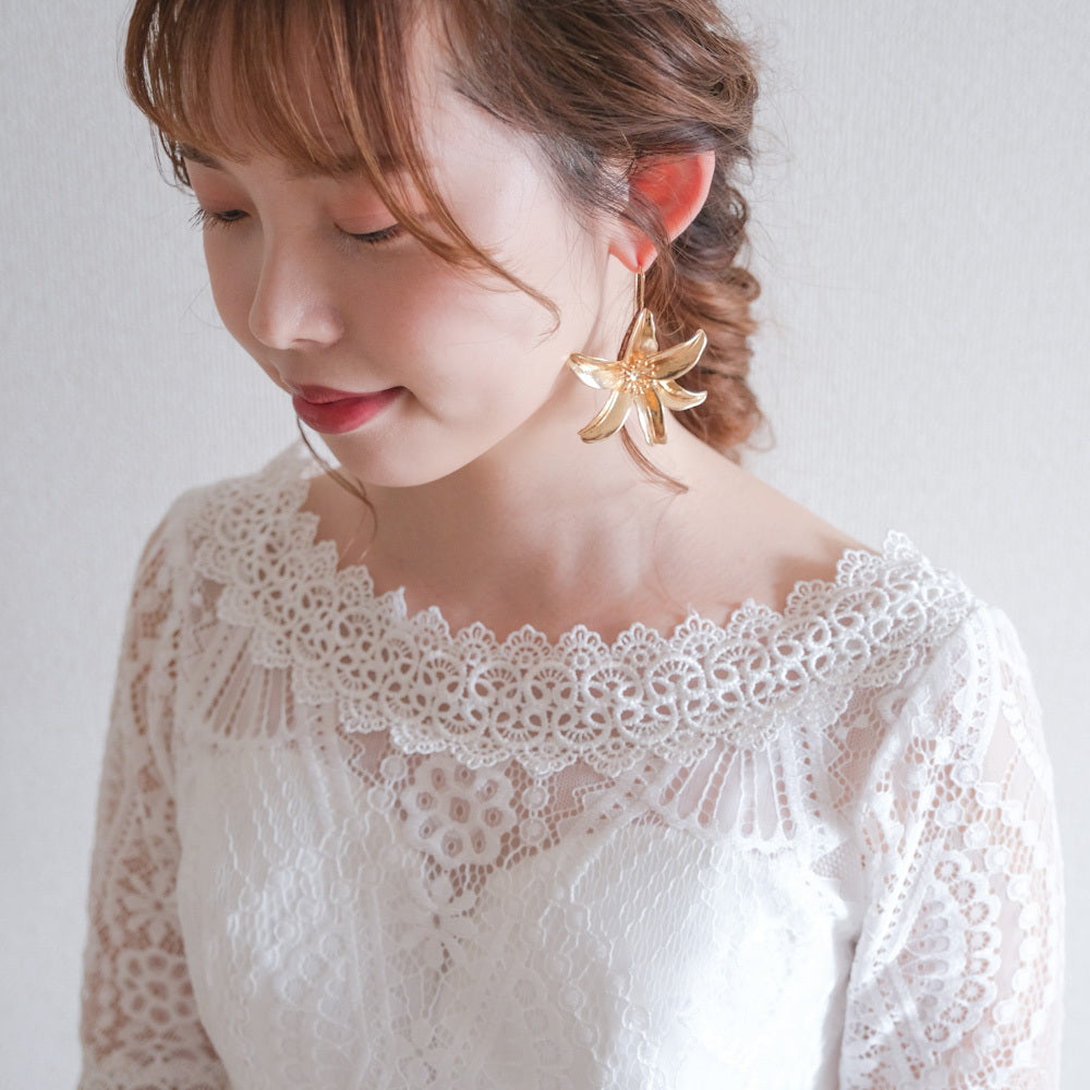【ピアス】ブライダルピアス アンティークフラワーピアス ゴールド q16 【結婚式 ピアス イヤリング】