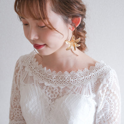 【ピアス】ブライダルピアス アンティークフラワーピアス ゴールド q16 【結婚式 ピアス イヤリング】