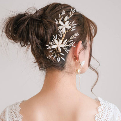 ブライダルヘッドドレス フラワー ビーズ クリップ ゴールド q24 【結婚式 ヘアアクセサリー】