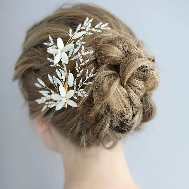 ブライダルヘッドドレス フラワー ビーズ クリップ ゴールド q24 【結婚式 ヘアアクセサリー】