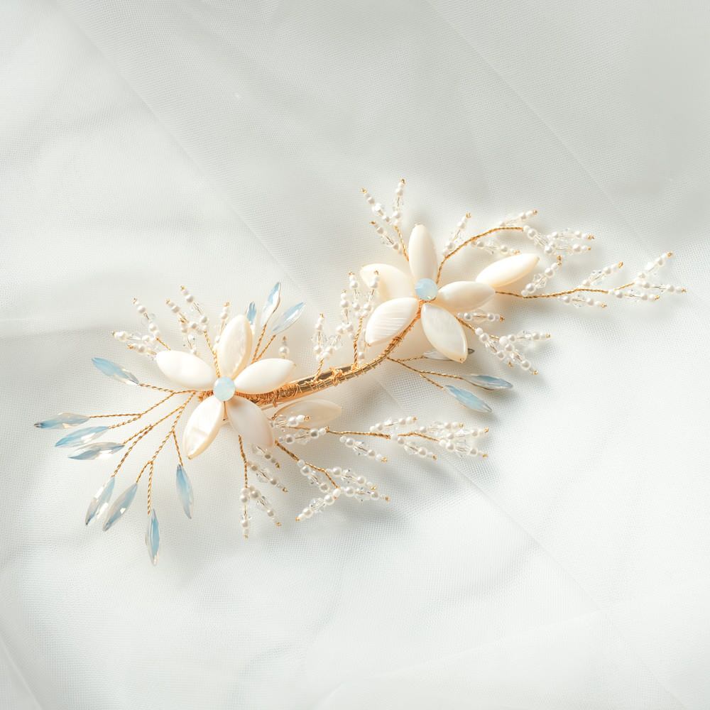 ブライダルヘッドドレス フラワー ビーズ クリップ ゴールド q24 【結婚式 ヘアアクセサリー】